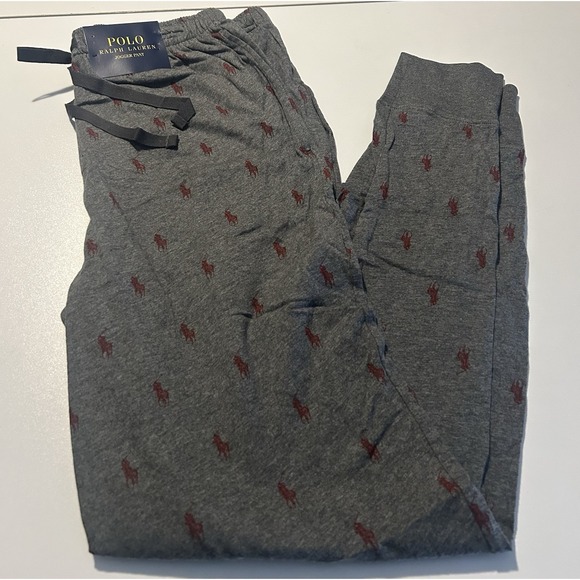 Polo Ralph Lauren Other - POLO RALPH LAUREN Pants Mens M-L Jogger Allover Pony Print Lounge Cotton Gray